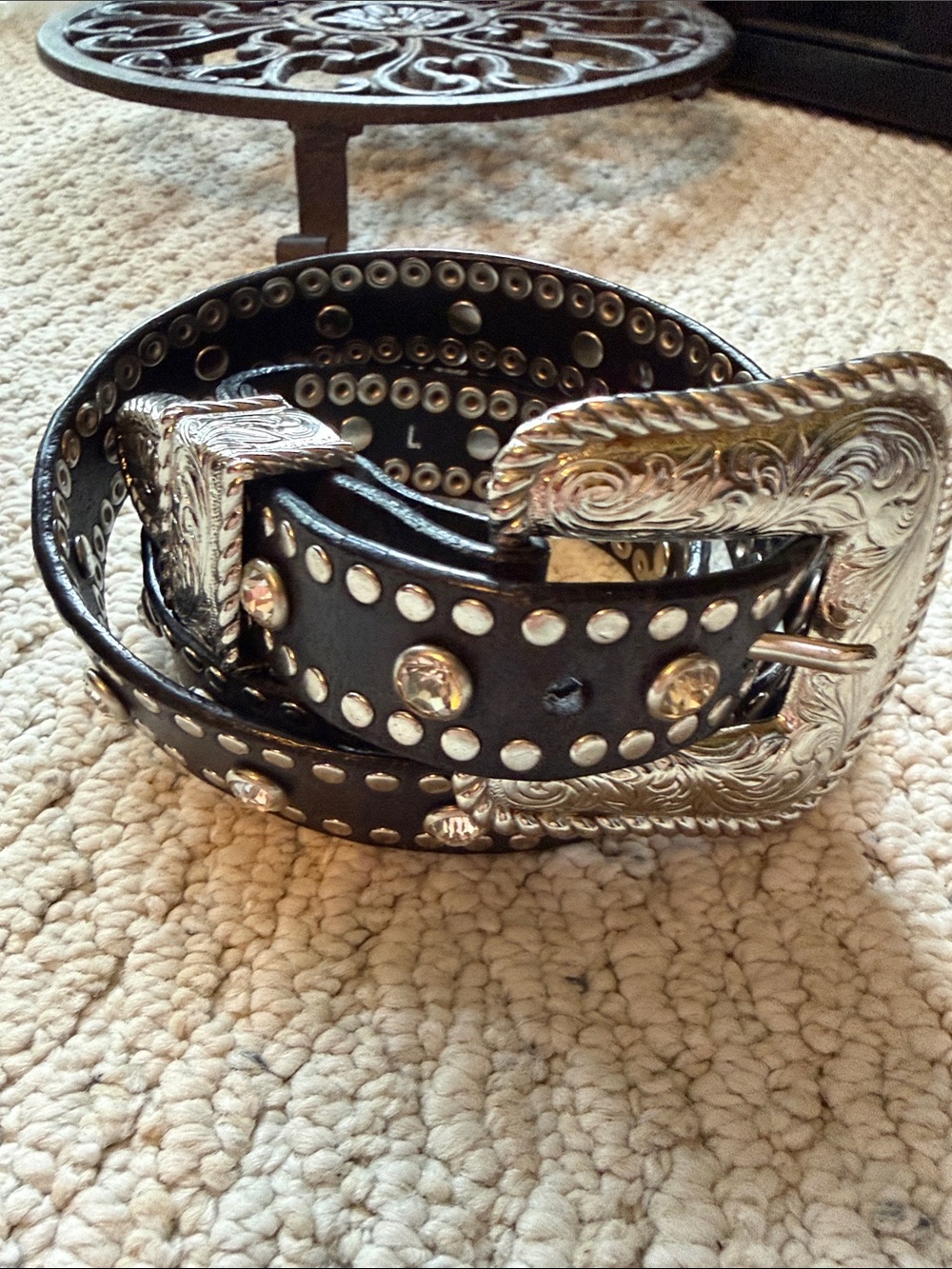 Nocona Belt Co. Blingy Studded 1” Black Leather Western Belt with Silver Buckle
